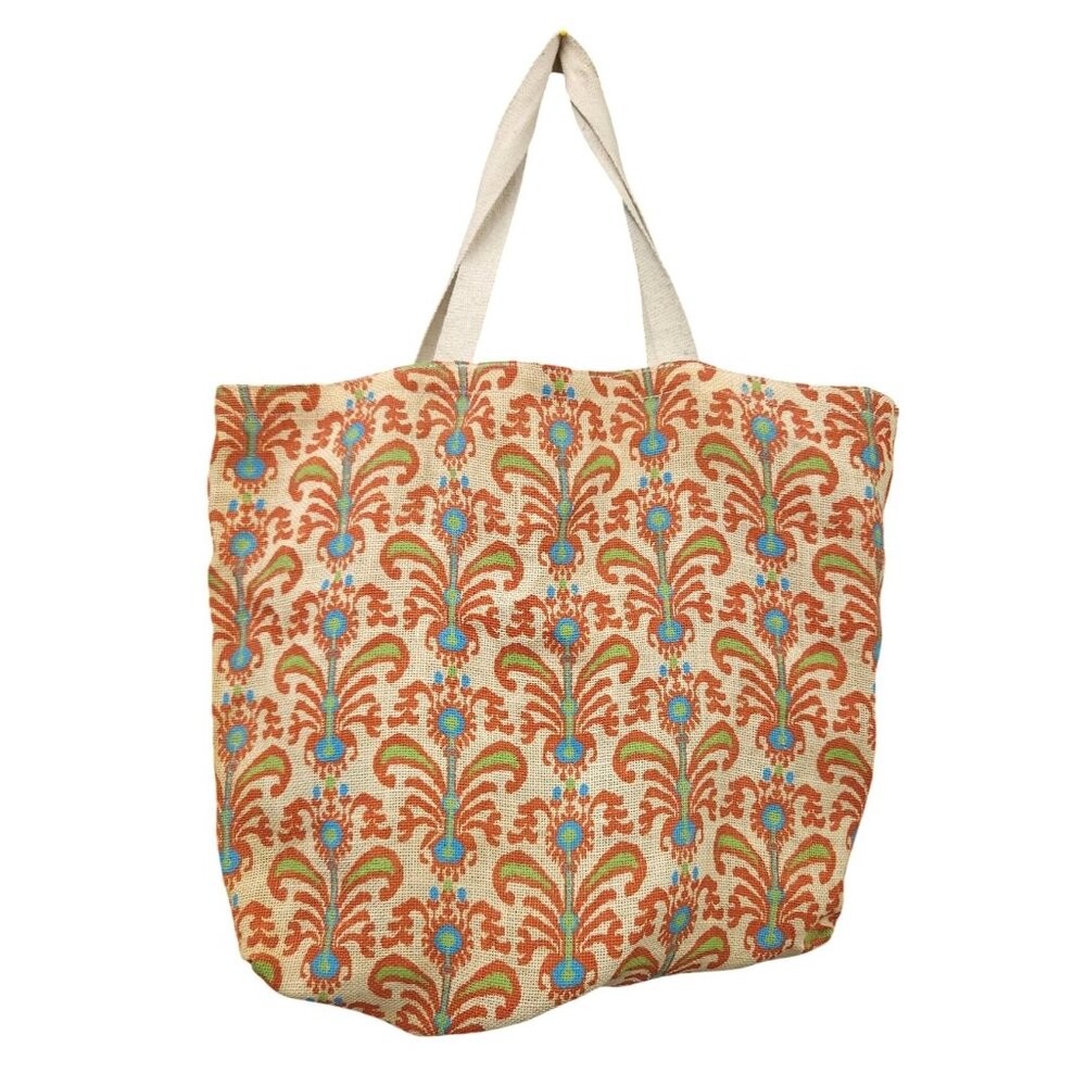Jute Burlap Tote  Floral Design Multi-Color Eco Friendly Reusable Shopping Bag